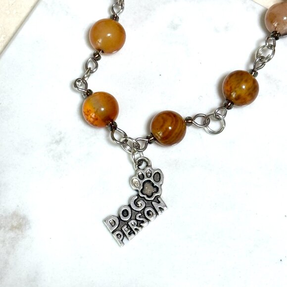 Genuine Earthy Carnelian Agate Short Necklace, Gemstone & Dog Person Paw Print - Picture 5 of 15